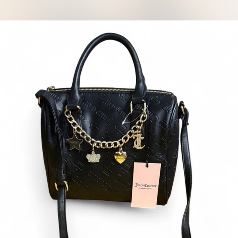 Juicy Couture Black Satchel with Gold Charm Chain